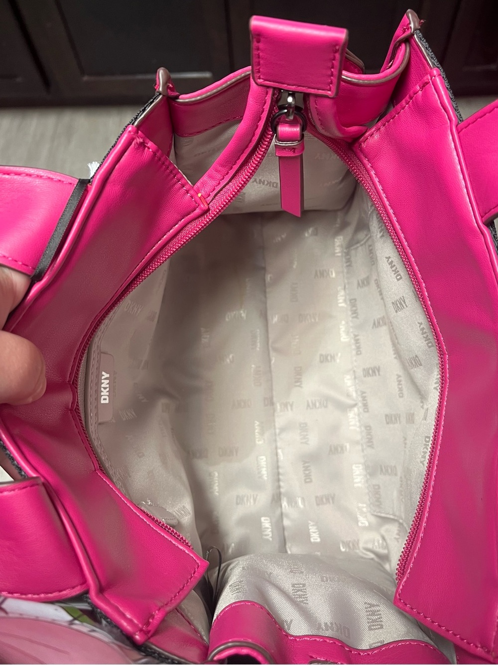 DKNY Hot Pink Cassandra Small Tote with Black Signature Strap - Picture 6 of 11